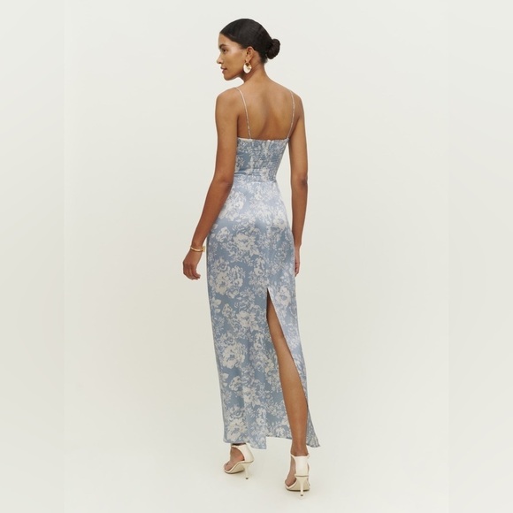 NEW Reformation Frankie Silk Dress  in Porcelain Blue Floral | size 6 - Picture 2 of 13